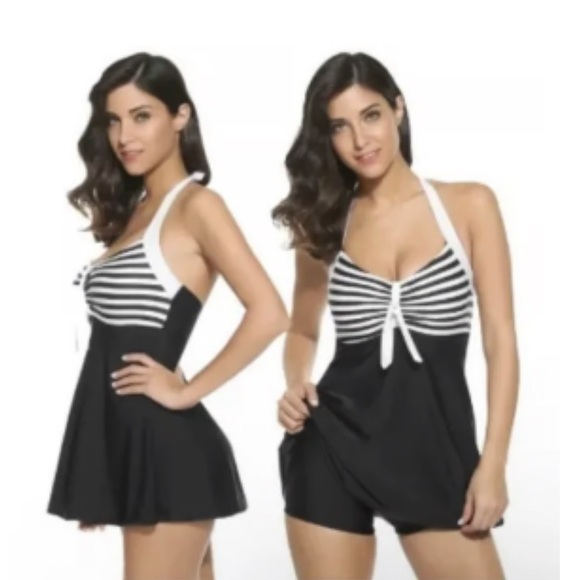 Other - NWOT Black and White Striped One Piece Swimsuit with Nautical Flair XXL